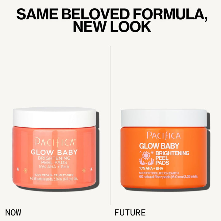 Glow Baby Brightening Peel Pads 10% AHA + BHA Exfoliating Face Pads for Glowing Skin Resurfacing Glycolic Acid & Salicylic Acid Pad to Smooth Texture & Minimize Pores Fragrance Free 60 Count