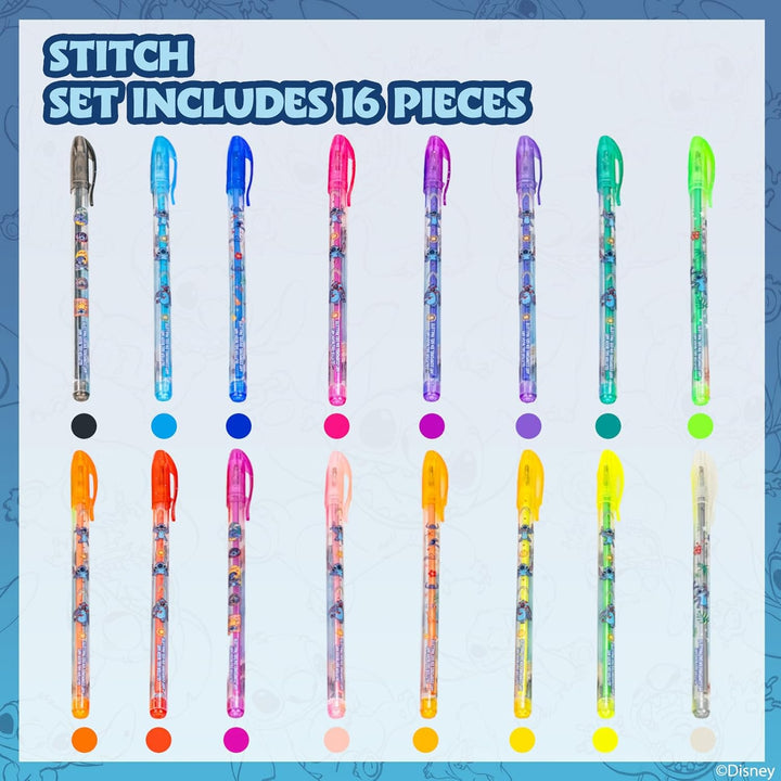 Disney Stitch 16 Piece Glitter Pen Body Art Set, Glittery and Bright Colors, Ages 3+ by