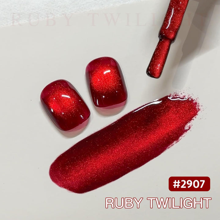 Red Cat Eye Gel Nail Polish, 16Ml Glitter Holographic Nail Polish with Magnet, Reflective Translucent UV Gel, 2907 Ruby Twilight