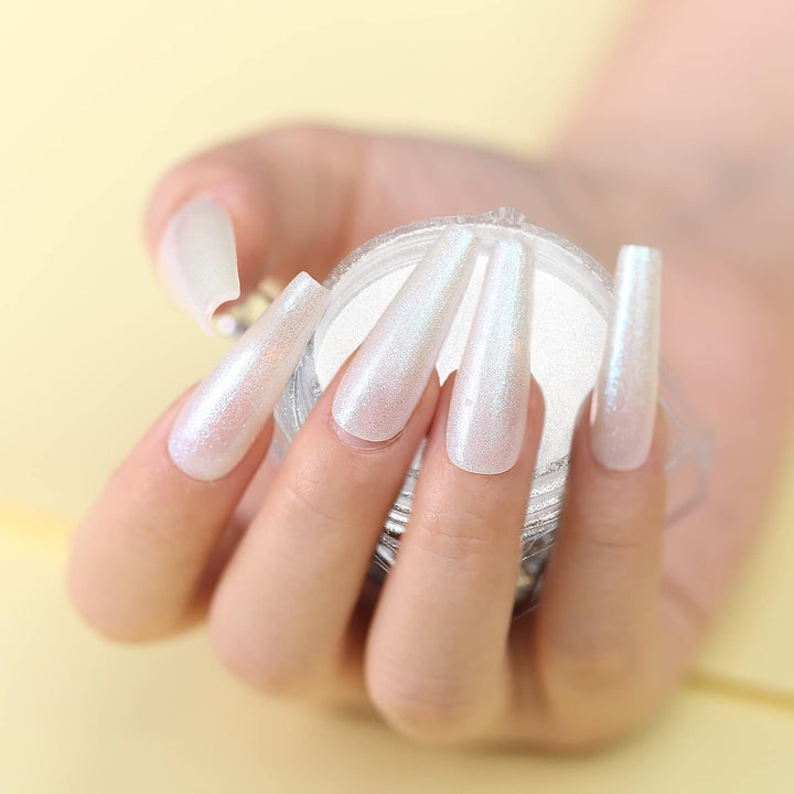 2 Jars Chrome Nail Powder White and Red Pearl, Iridescent Aurora Powder Metallic Mirror Effect Pigment Pearlescent Mermaid Pearl Dust Kit, Decoration Acrylic Resin Craft