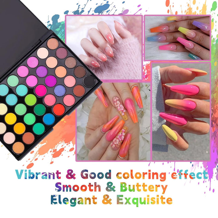 40 Colors Nail Pigment Powder for Nails, Professional Nail Pigment Powder Palette with Neon Shades for Gradient, Ombre & Bold Manicure, Nail Art Supplies for Home and Salon DIY