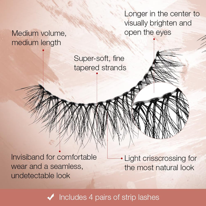 Naked Strip Lashes 421 – Natural-Looking, Long-Lasting False Eyelashes with Invisiband for Seamless Blend, 4 Pairs, 1-Pack