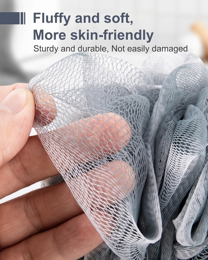 Loofah Sponge, XXL Large Loofah 100G 4 Pack, Bath Sponge Soft Mesh Shower Loofah for Men, Body Scrub, Shower Pouf Bath Accessories, for Body Wash, Soap (Blue Gray)