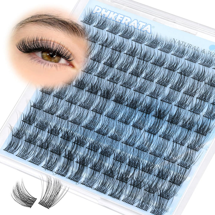 Natural Lash Clusters Wispy Eyelash Clusters 110Pcs Cluster Eyelash Extensions C Curl Individual Lashes 10-16MM Mix Length Natural Look Lashes Clusters with Thin Lash Band, Black