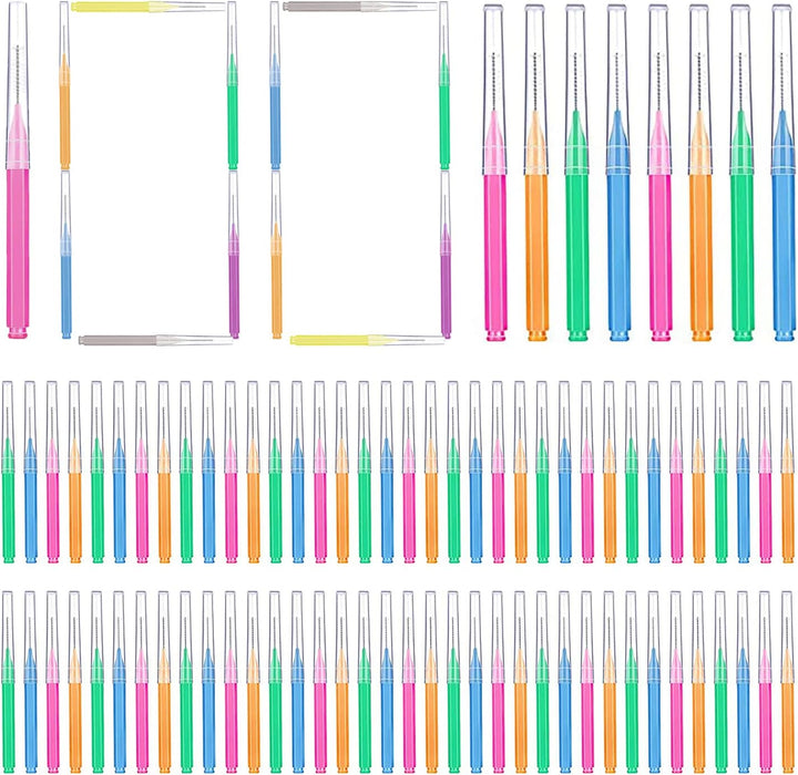 100 Pcs Braces Brush Disposable Interdental Brush Toothpick Dental Flossing Head Oral Dental Hygiene Flosser Tooth Cleaning Tools (Mixed Color)