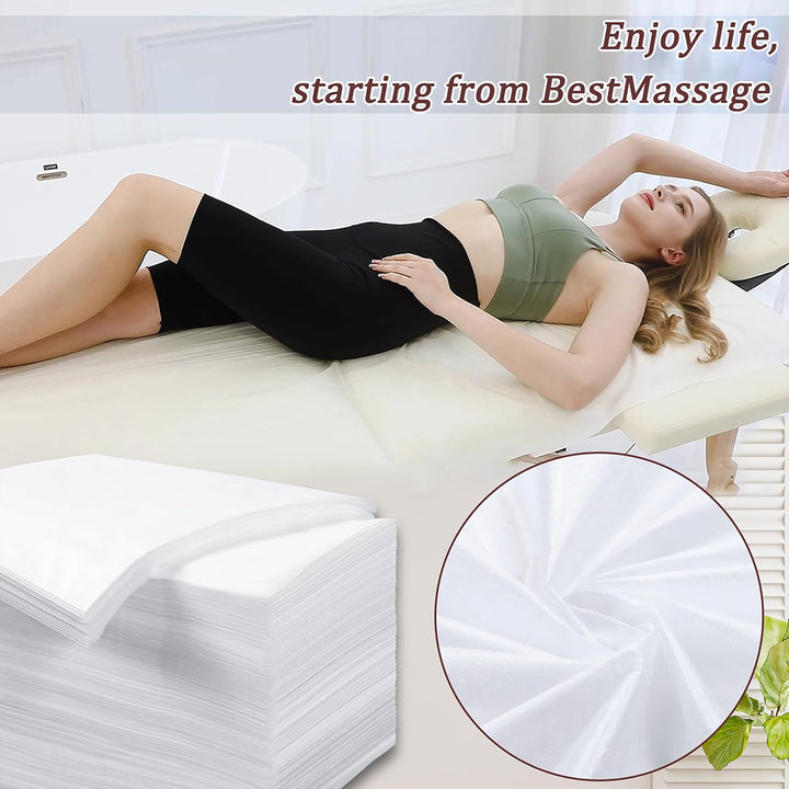 Disposable Bed Sheets 100 Pcs 31" X 71" Massage Table Sheets Non Woven Fabric SPA Bed Cover Breathable for Massage Beauty Tattoos(White)