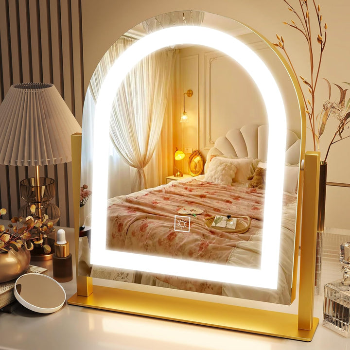 Vanity Mirror with Lights, 12.6"×15" LED Makeup Mirror, Lighted Makeup Mirror with Lights, Smart Touch Control Dimmable 3 Modes Light, Lighted up Mirror for Makeup Desk, Bedroom, Dressing Room