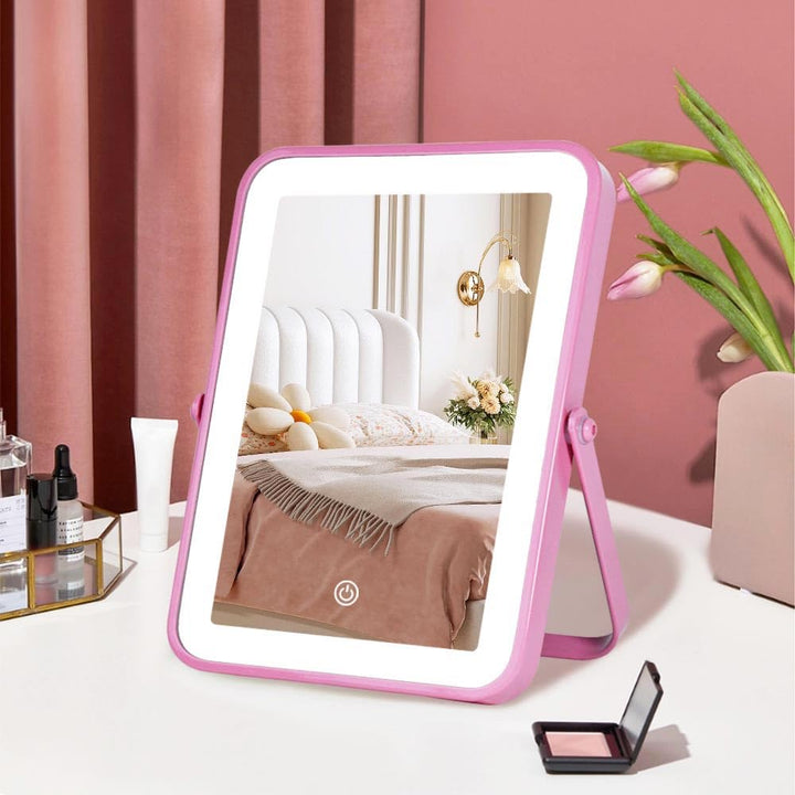 Travel Makeup Mirror with Lights, Portable Small Beauty LED Vanity Mirror with Lights, 1200Mah Battery, Dimmable Touch Screen, Tabletop Folding Compact Mirror,Women Gift