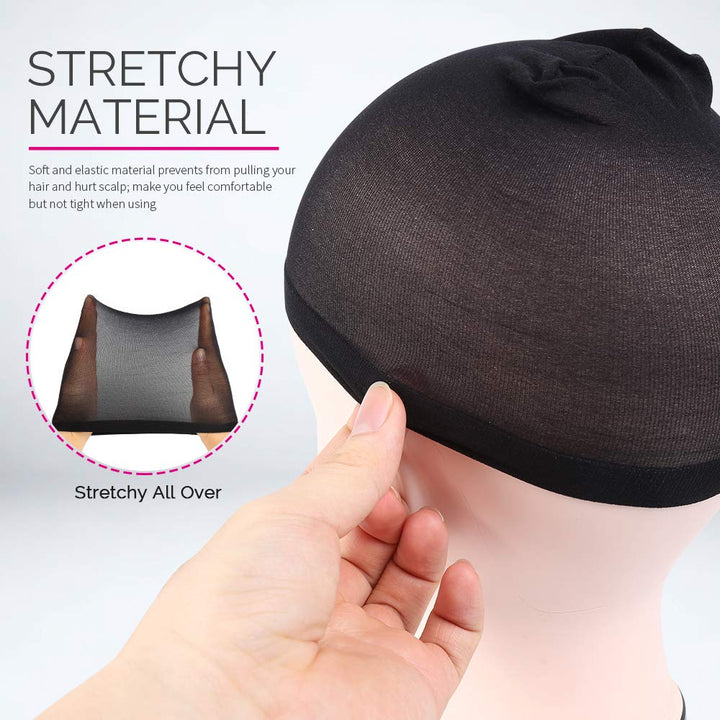 Wig Cap, Nylon Wig Caps, 4 Pieces Stocking Wig Caps for Women (Black）