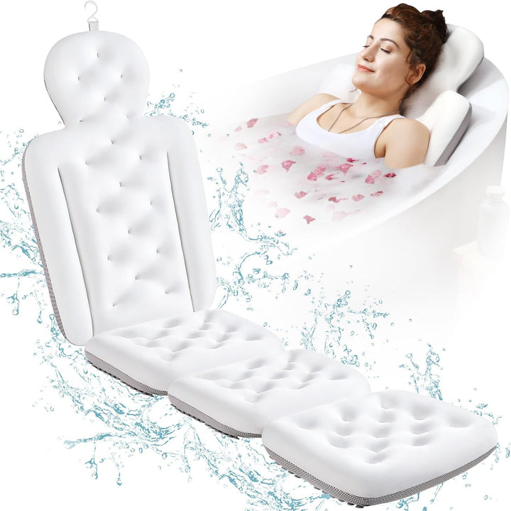 Full Body Bath Pillow for Bathtub, Thick Bathtub Cushion with Laundry Bag, Luxury Tub Pillow for Bath for Headrest Neck and Back Support White 51" X 16"