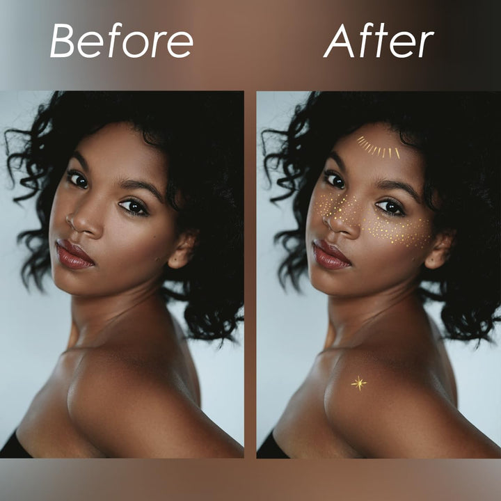 Glitter Freckles Face Tattoo - 24PCS Waterproof Gold Temporary Sparkle Patches for Women, Glow up Makeup (Gold)