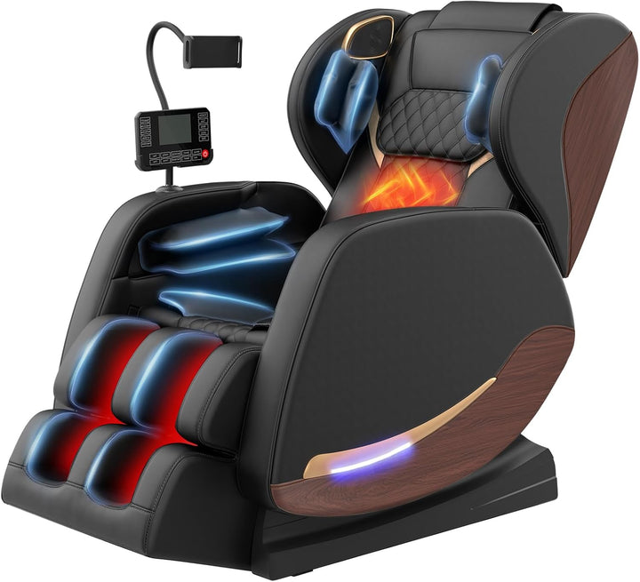 2025 Massage Chair, Massage Chairs Full Body and Recliner with 10 Fixed Points, Zero Gravity, Wood Grain Leather, Foot Massage, Airbags, Lumbar Heating, Bluetooth and Control Screen (Creamy White)