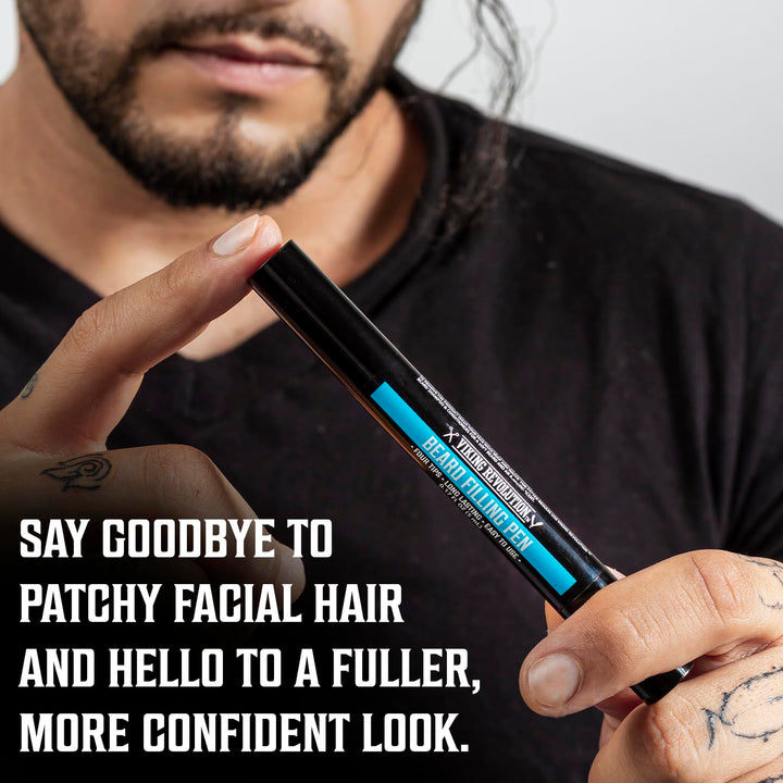 Beard Pen (2 Pack) - Black Beard Pencil Filler for Men Lapiz Para Barba De Hombre - Beard Filler for Men Waterproof Beard Filling Pen Kit - Long Lasting Beard Filler Pen with Brush