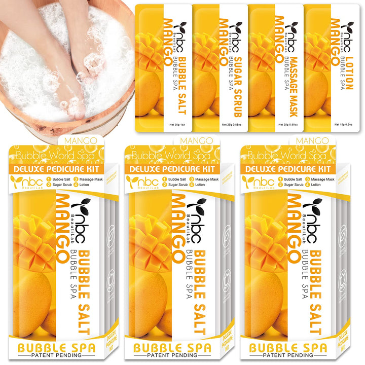 Pedicure Kit Foot Soak Set: Bubble Salt, Sugar Scrub, Massage Mask, Massage Lotion in a Box, 4 Step Foot Spa Kit for Dry Feet,Tired Feet（1 Set Lavender)