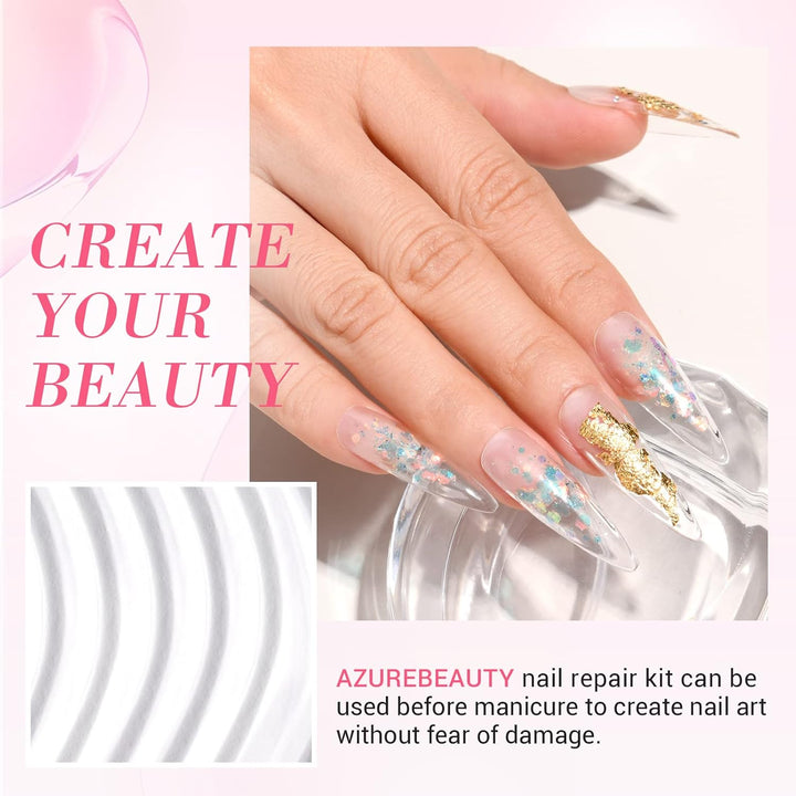 Nail Repair Kit Transparent Crystal for Broken Cracked Split Weak Nails, Ideal Solution Emergency Easy Quick Fix Dip Powder 28 G 1 Oz Quick-Drying Repair Glue 10 Ml Nail File Nail Buffer