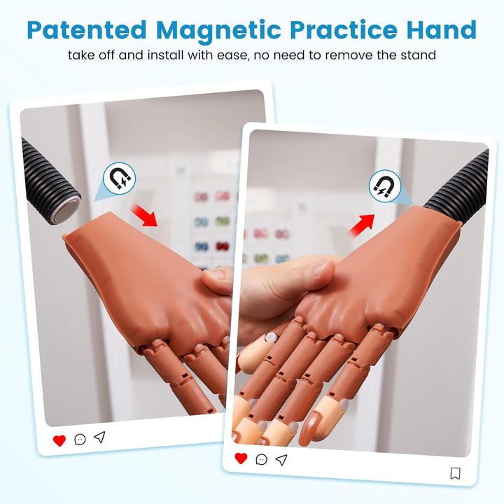 Magnetic Practice Hand for Acrylic Nails: Flexible Fake Nail Training Hand Practice - Manicure Hand Practice Kit for Beginners