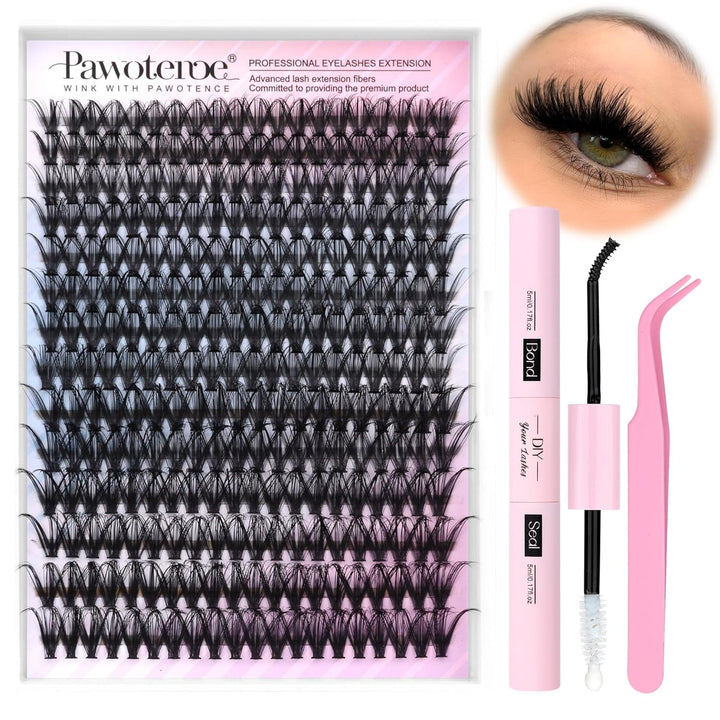 Lash Extension Kit DIY 280Pcs Lash Clusters Eyelash Extension Kit, 9-16Mm 30D 40D Individual Lashes Kit with Lash Bond and Seal, Lash Tweezers for Self Use (30D&40D, 0.07D, 9-16Mm, Kit)