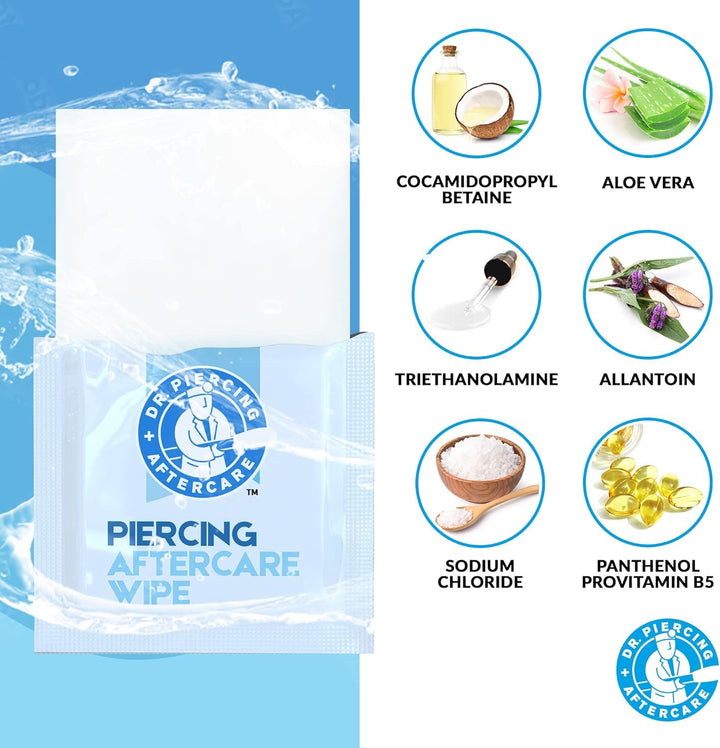 Wipes – Piercing Aftercare | Saline Solution for Piercings - Keloid Bump Ear Piercing Cleaner – Ears Lips Belly Nose Piercing Bump - Piercing Hole Cleaner (50 Count)