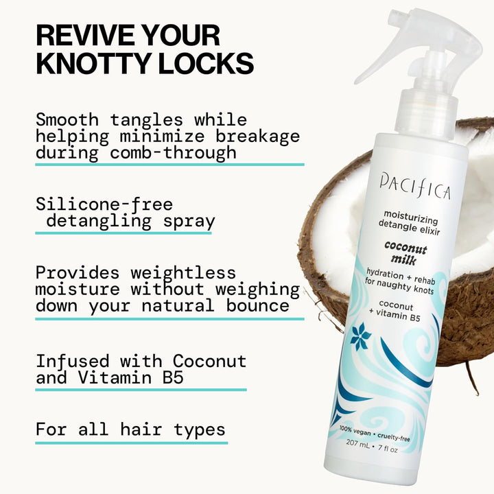 Coconut Milk Hair Detangler Spray - Leave in Conditioner Spray, Detangling Elixir Suitable for All Types, Fine and Curly Hair Products, Smoothing, Moisturizing, and Anti-Frizz - 207 Ml