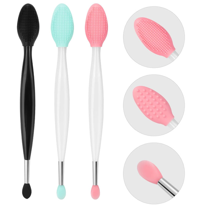 Lip Scrub Brush - 2 PCS Dual-Ended Lip Scrubber Exfoliator and Silicone Lip Brush, 3-In-1 Silicone Lip Scrub Tool Lip Mask Applicator, Gentle Exfoliator & Applicator for Soft
