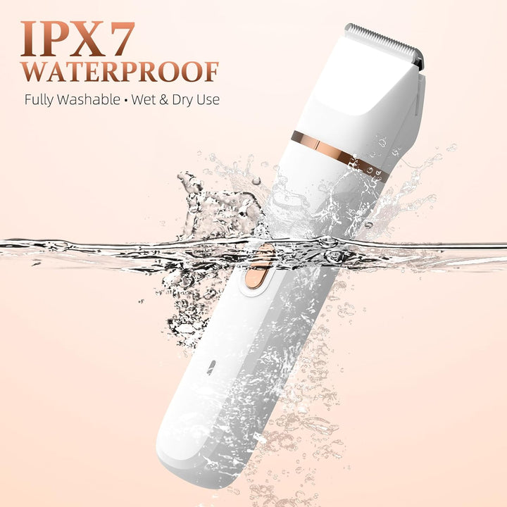 5-In-1 Bikini Trimmer for Women, IPX7 Waterproof Electric Razors Shaver, Cordless Body Hair Trimmer, Facial & Pubic Hair Removal, Ceramic Blade (White)