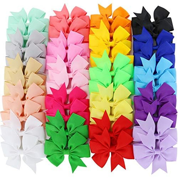 40Piece 3 Inch Boutique Grosgrain Ribbon Pinwheel Hair Bows Alligator Clips for Girls Babies Toddlers Accessories Teens in Pairs