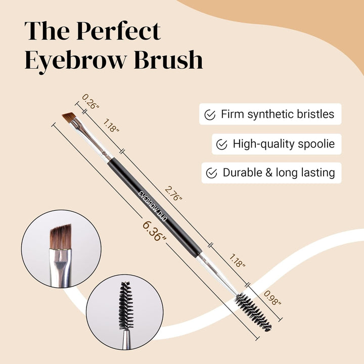 Eyebrow Brush Duo – Premium Angled Eye Brow Brush & Spoolie – Precision Eye Makeup Tool for Applying & Blending Powder, Gel & Liquids
