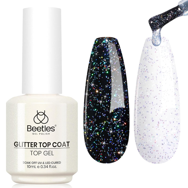 Glitter Top Coat Gel Polish 15Ml Reflective Silver Mix Glitter Shiny Gel Nail Polish No Wipe Uv Gel Top Coat Nail Decoration Nail Art Sparkle Manicure DIY Home Salon