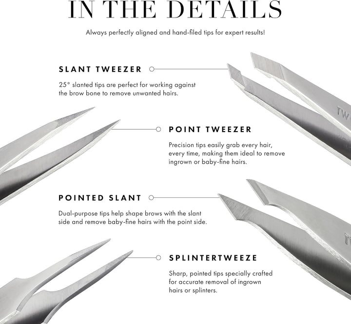 Stainless Steel Slant Tweezer - Eyebrow Tweezers for Women and Men (Black)