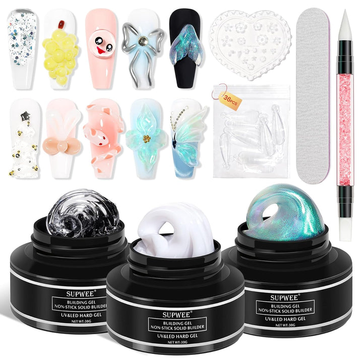 Solid Sculpture Builder Gel, 3D Nail Gel White Non-Stick Hand Nail Extension Gel for Carving Patterns Decoration Nail Art Emboss Hard Gel for Nails Mnicure DIY at Home 14G(0.49 Oz)