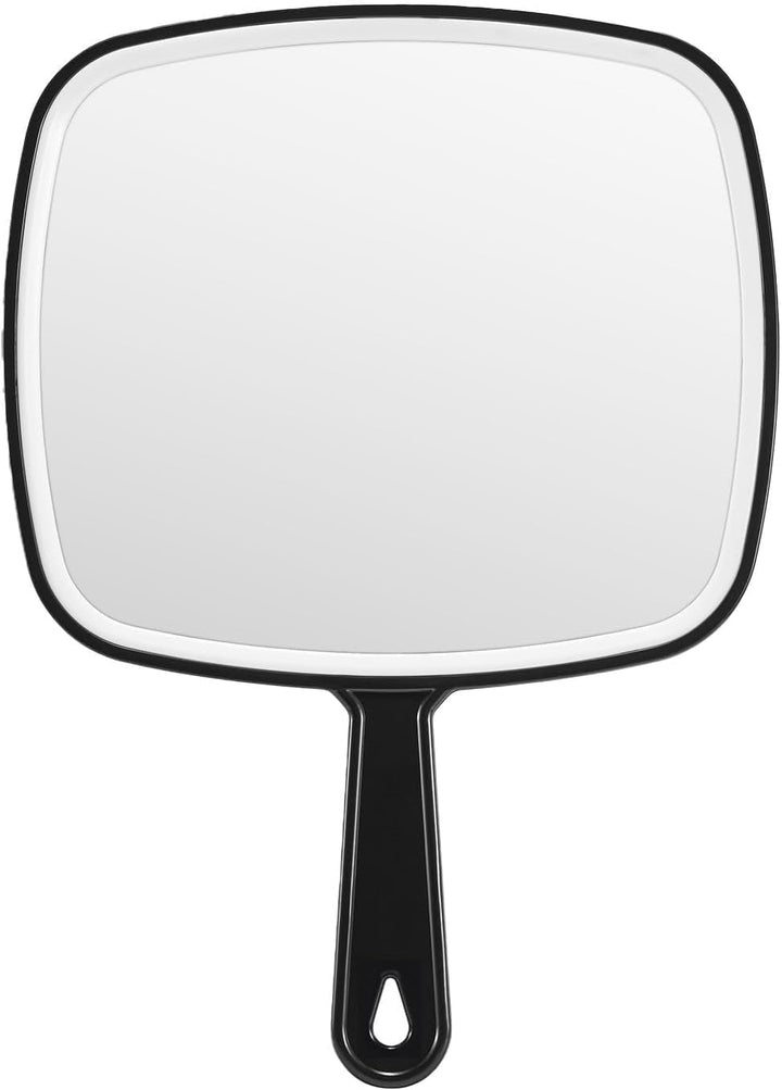 Extra Large Handheld Mirror，Hand Salon Mirror with Handle for Barbers, Hairdressing (Black，12.4" Lx 9" W)