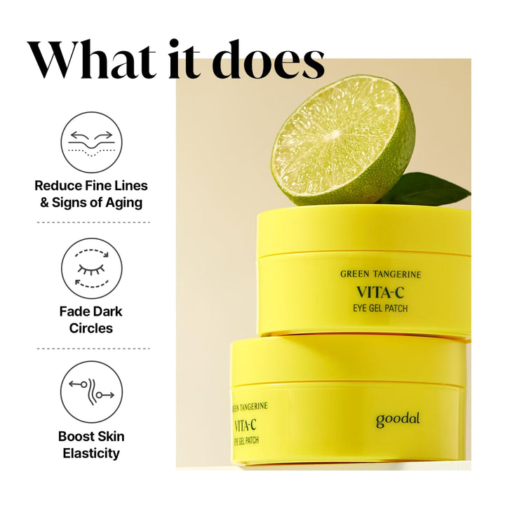 Green Tangerine Vitamin C Eye Patches 60 Sheets – Hydrating Gel under Eye Masks for Tired Puffy Eyes, Korean Skincare, Glass Skin Look, Daily Self Care Essentials