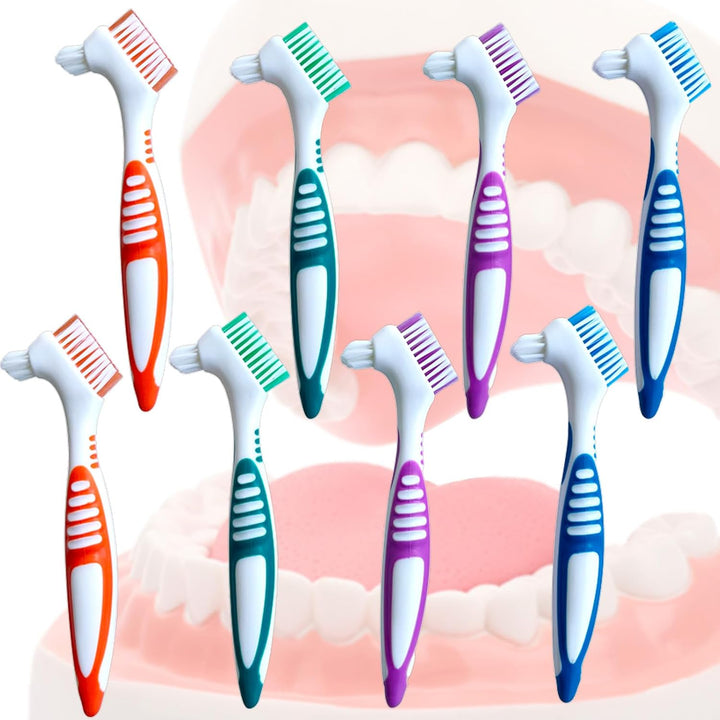 Denture Brush,4Pcs Denture Toothbrush,Dentures Cleaner Brush for Dental Devices,Mouth Guard, False Teeth,No-Slip Handle Dental Appliance Cleaning Brushs (4 Colors 4Pcs)