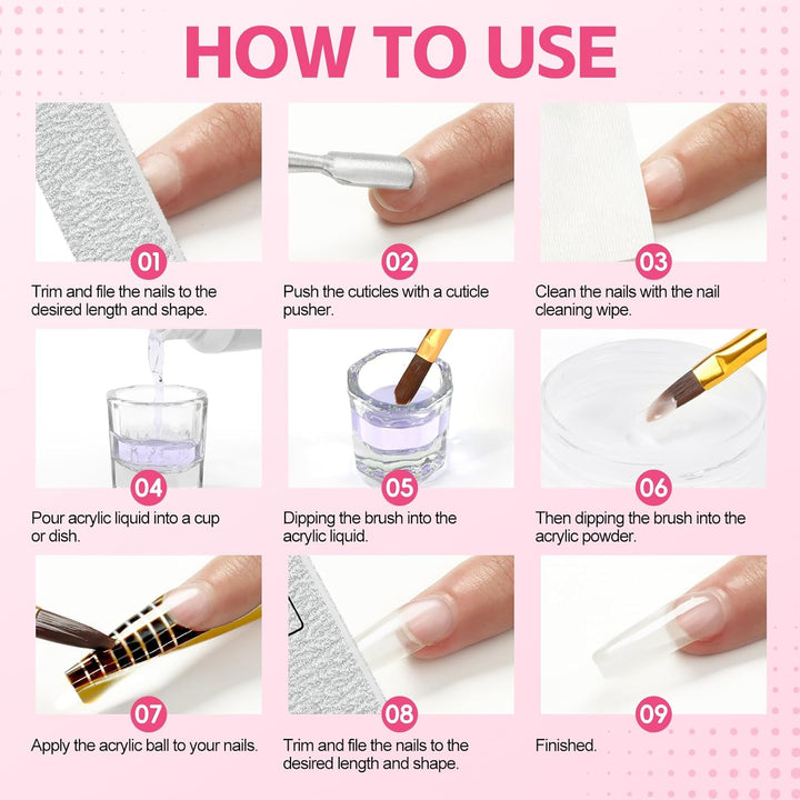 Acrylic Nail Kit for Beginners with Everything Nude Pink Clear Acrylics Powder with U V Light Glitter Decorations Professional Nails Kit Acrylic Set Gift for Women