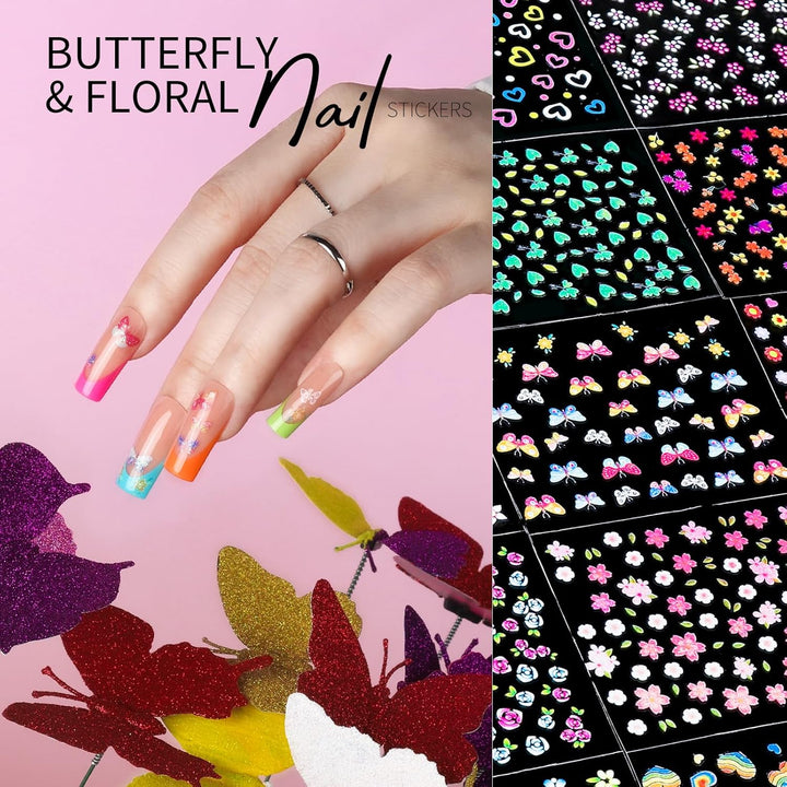 50 Sheets Nail Stickers for Nail Art, Flower Nail Art Stickers Gold Floral Nail Decals for Nails Design, Nail Decor Nail Accessories for Women Girls Kids Summer