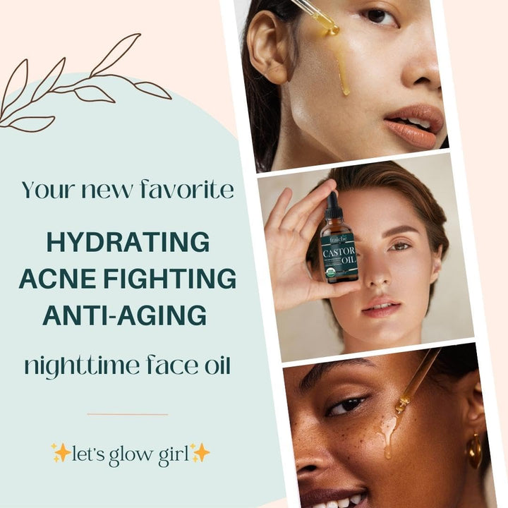 Organic Castor Oil Lash Serum for Hair Growth, 100% Pure Eyebrow Eyelash Growth Serum, Cold Pressed Hexane Free (2Oz Glass Bottle + FILLED Mascara Tube)