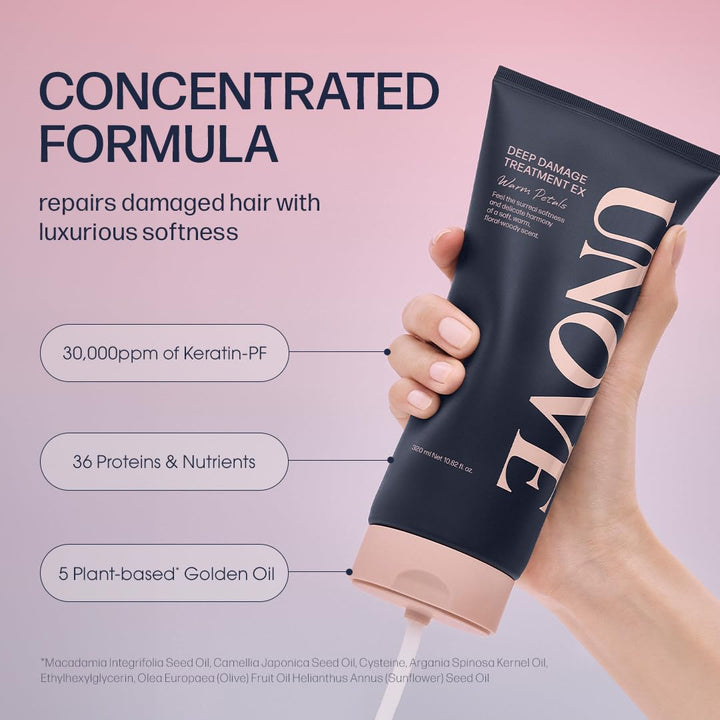 Deep Damage Treatment Ex - Protein Hair Treatment & Hair Mask for Damaged Hair | Deep Conditioning & Keratin Hair Mask for Dry, Frizzy Hair | Korean Hair Care | Tender Bloom, 10.82 Fl Oz