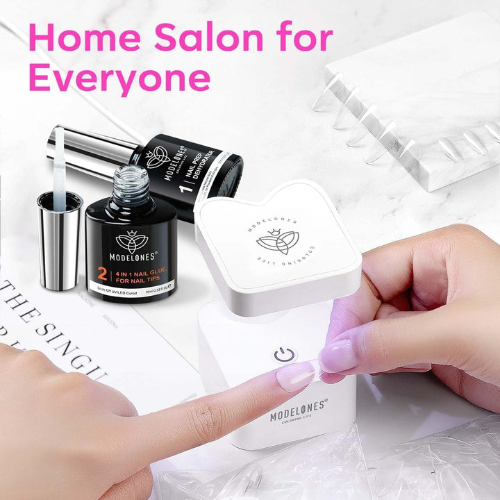 Gel Nail Kit, Fake Nails Long Coffin, 9-In-One Glue Prep Dehydrator & Portable Mini U V Light Acrylic Clipper, 500Pcs Coffin Tips for Extension Kit DIY Salon Home Gifts for Women