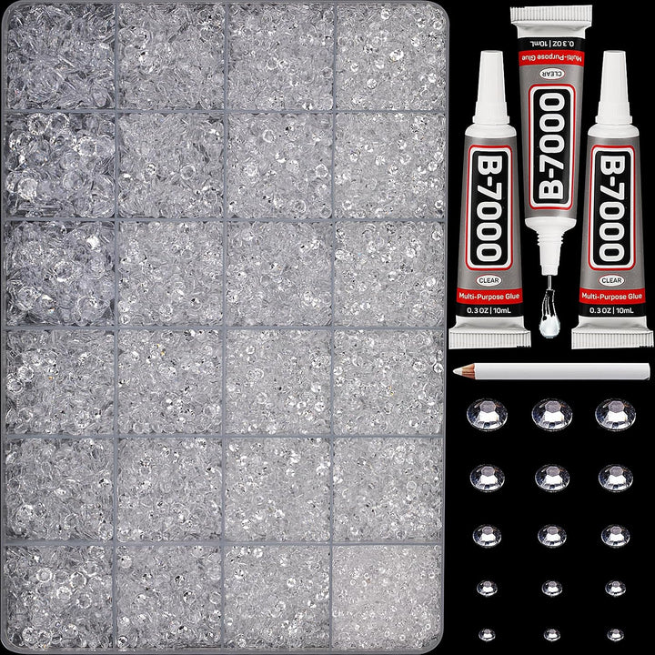 30000Pcs Resin Jelly Rhinestones for Crafting Bedazzling, Multicolor 3Mm Flatback Gems for Crafts Clothing Clothes Tumblers Shoes Nails, Flat Back Mixed Color Bulk Bedazzler Kit Jewels with B7000 Glue