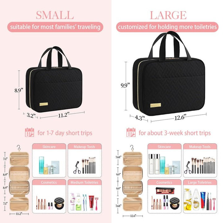 Travel Toiletry Bag W/Hanging Hook - Spacious Toiletry Bag Essentials for Women & Men, Makeup Bag/Big Comparment, Waterproof for Travel Accessories, Medium, Black
