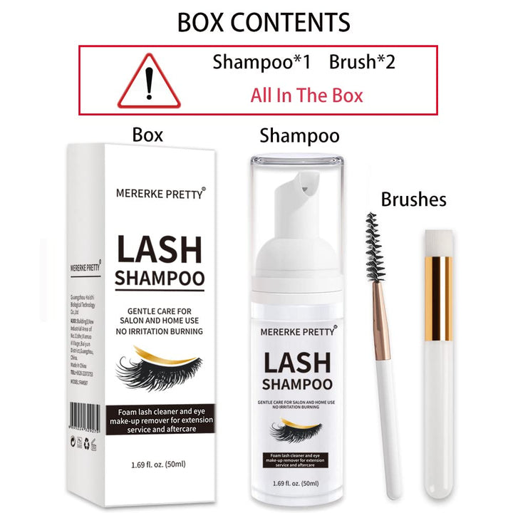 Eyelash Extension Shampoo 50 Ml + Brush - Eyelid Foaming Cleanser - Sensitive Paraben & Sulfate Free - Eyelash Wash and Lash Bath for Extensions - Salon Use and Home Care