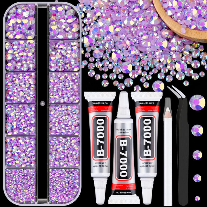 30000Pcs Resin Jelly Rhinestones for Bedazzling, Multicolor 3Mm Flatback Gems for Diamond Art, Bedazzler Kit with 3Pcs 10Ml B7000 Jewelry Glue for Nail Art Crafting Book Makeup