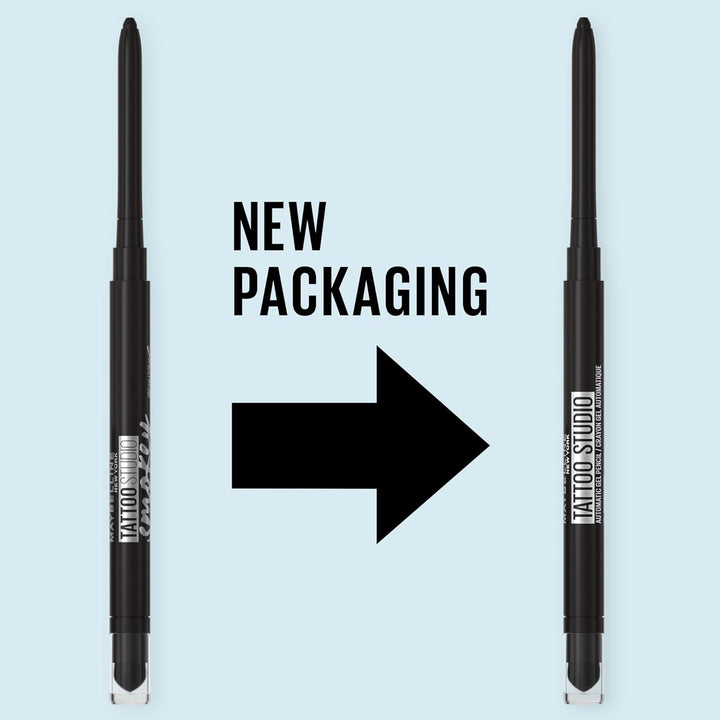 Tattoo Studio Automatic Gel Pencil Waterproof Eyeliner, Blendable, Smudge Resistant, Matte Eyeliner for up to 36HR Wear, Pitch Black (Smokey Black), Packaging May Vary
