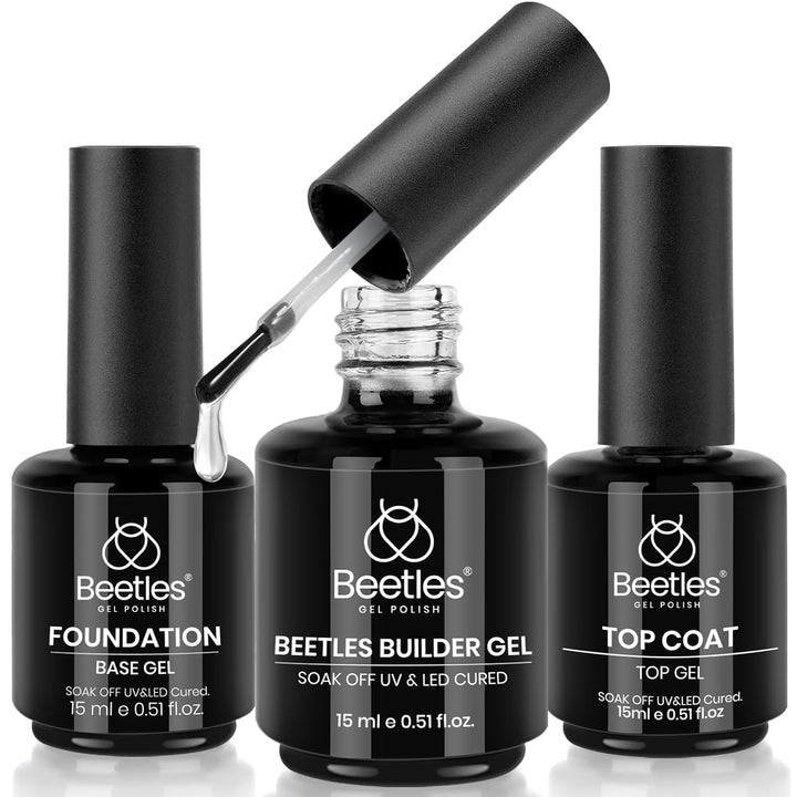 Beetles 15Ml Gel Base and Top Coat Set HEMA Free, TPO Free Top Coat Gel Nail Polish & Base Clear Glossy Long Lasting No Wipe Soak off Upgraded Safe Low-Sensitivity, No More Damaged Gifts for Women