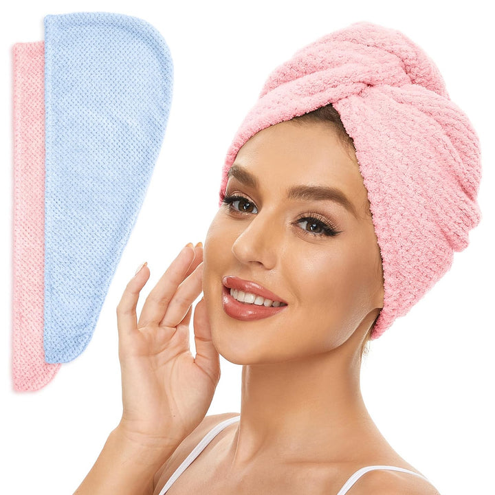 2 Pack Microfiber Hair Towel Wrap for Women, anti Frizz Quick Drying Hair Turban for All Hair Style, Absorbent and Lightweight (Beige)