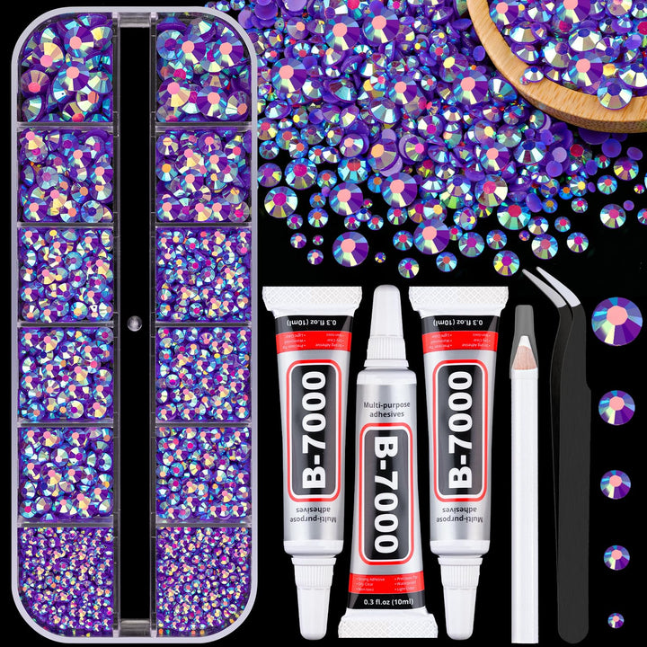 30000Pcs Resin Jelly Rhinestones for Bedazzling, Multicolor 3Mm Flatback Gems for Diamond Art, Bedazzler Kit with 3Pcs 10Ml B7000 Jewelry Glue for Nail Art Crafting Book Makeup