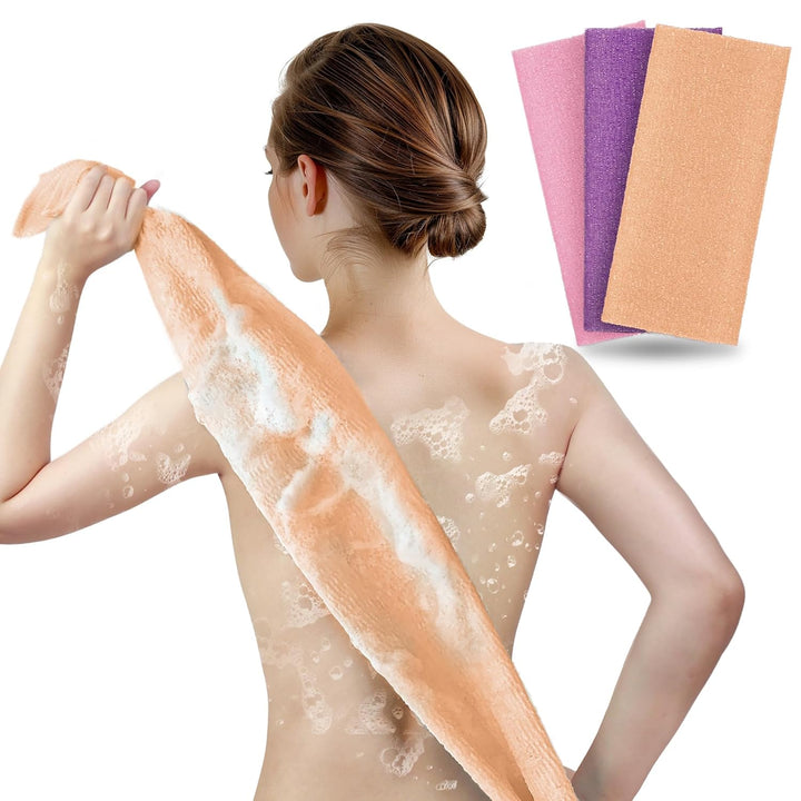 Exfoliating Washcloth Body Scrubber Back Scrubber for Shower Japanese Beauty Washcloth Bath Wash Cloth Korean Exfoliation Luffah Towel Net Sponge Loofah Body Scrub 3 Pack