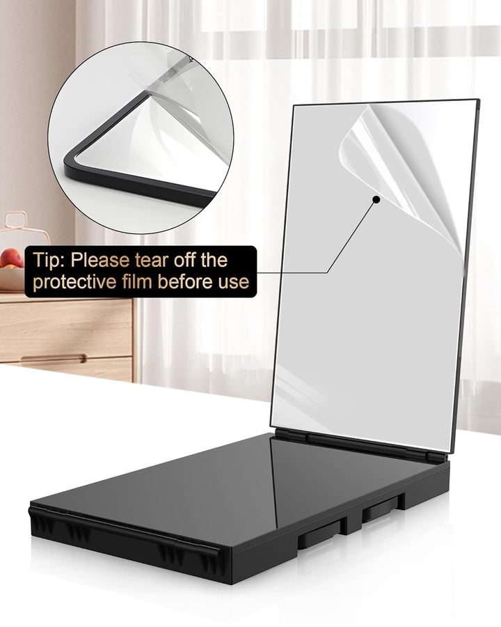 360 Viewing Angle Self Hair Cutting Mirror, Clear Anti-Fog HD Glass (Black without LED without Accessories)