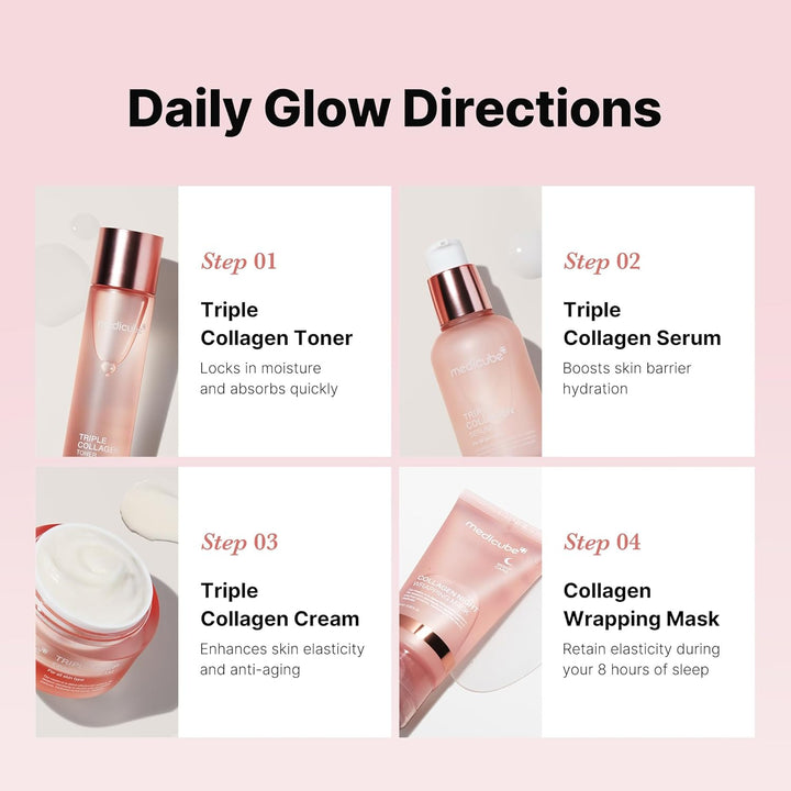 Glass Skin Collagen Trial Kit | Korean Skincare Set and Kit | Gifts for Women | 4-Step Skincare Set for Glowy Skin | Travel Size