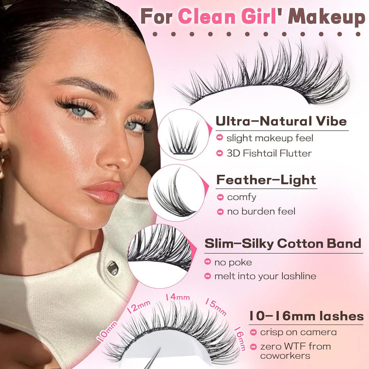Lash Clusters Kit Wispy Eyelash Clusters Lashes Natural DIY Lash Extension Kit 10-16Mm Cluster Eyelash Extensions Kit 300Pcs C Curl Individual Lashes Cluster Eyelash (No Tweezers)